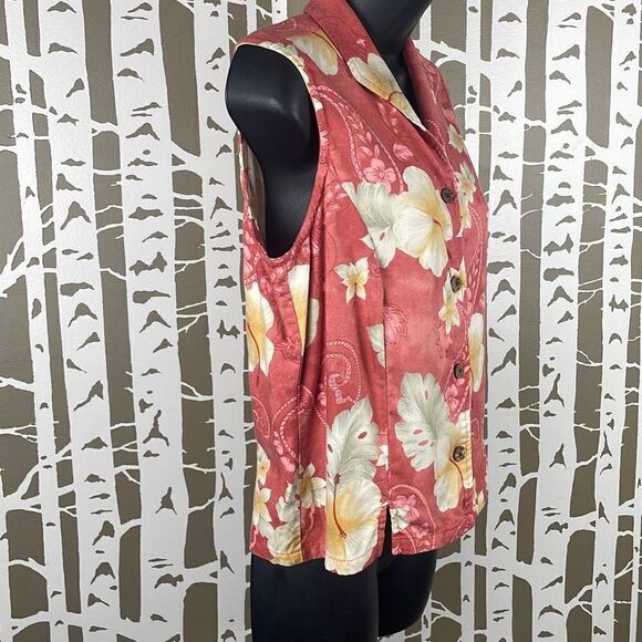 Caribbean Joe Vintage 90's Tropical Print Button Front Sleeveless Top M - Picture 2 of 7
